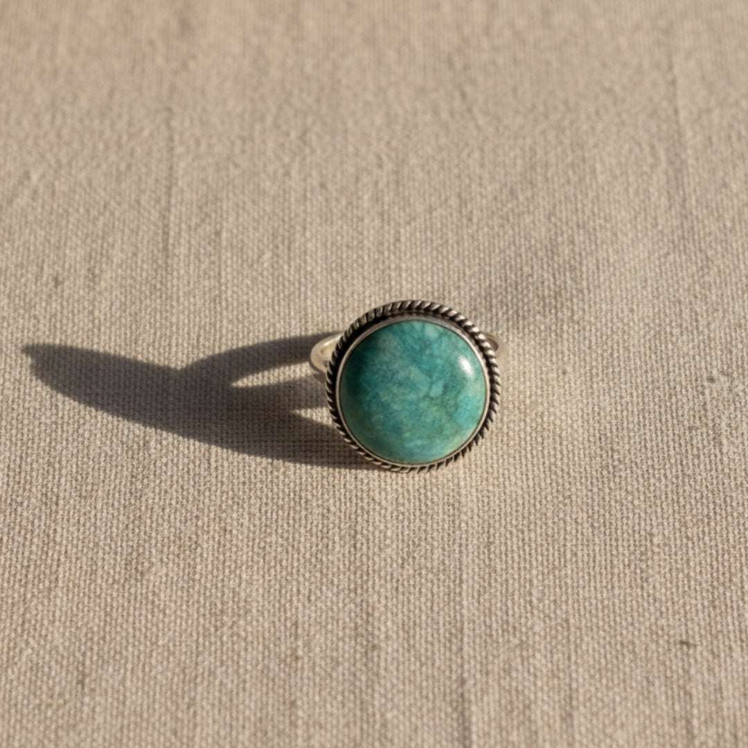 Seafoam Green Amazonite Oxidized Silver Finger Ring