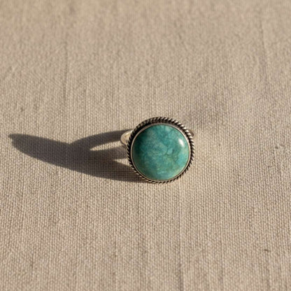 Seafoam Green Amazonite Oxidized Silver Finger Ring
