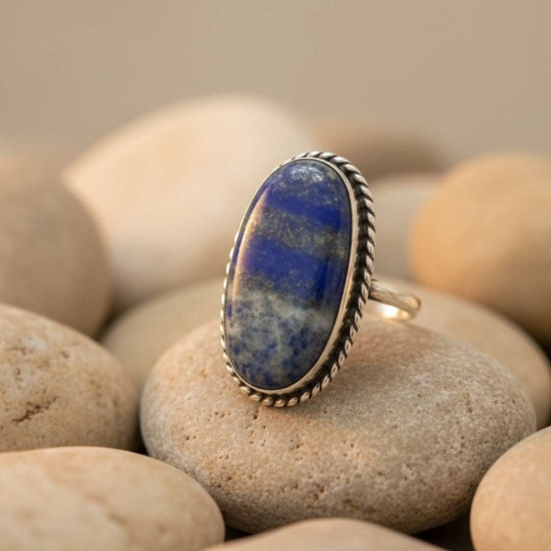 Oxidized Silver Lapis Lazuli Oval Ring