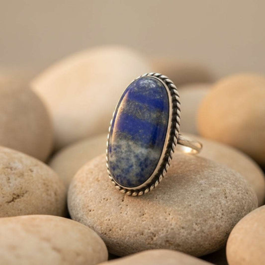 Oxidized Silver Lapis Lazuli Oval Ring