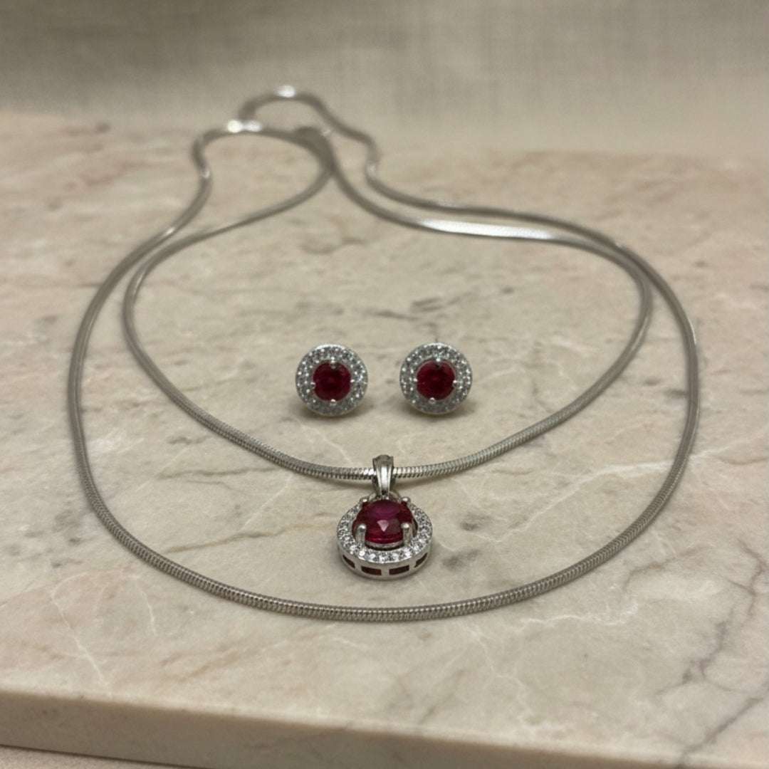 Ruby American Diamond Pendant Necklace