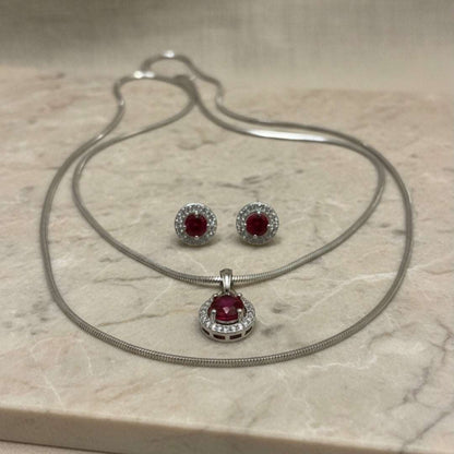 Ruby American Diamond Pendant Necklace