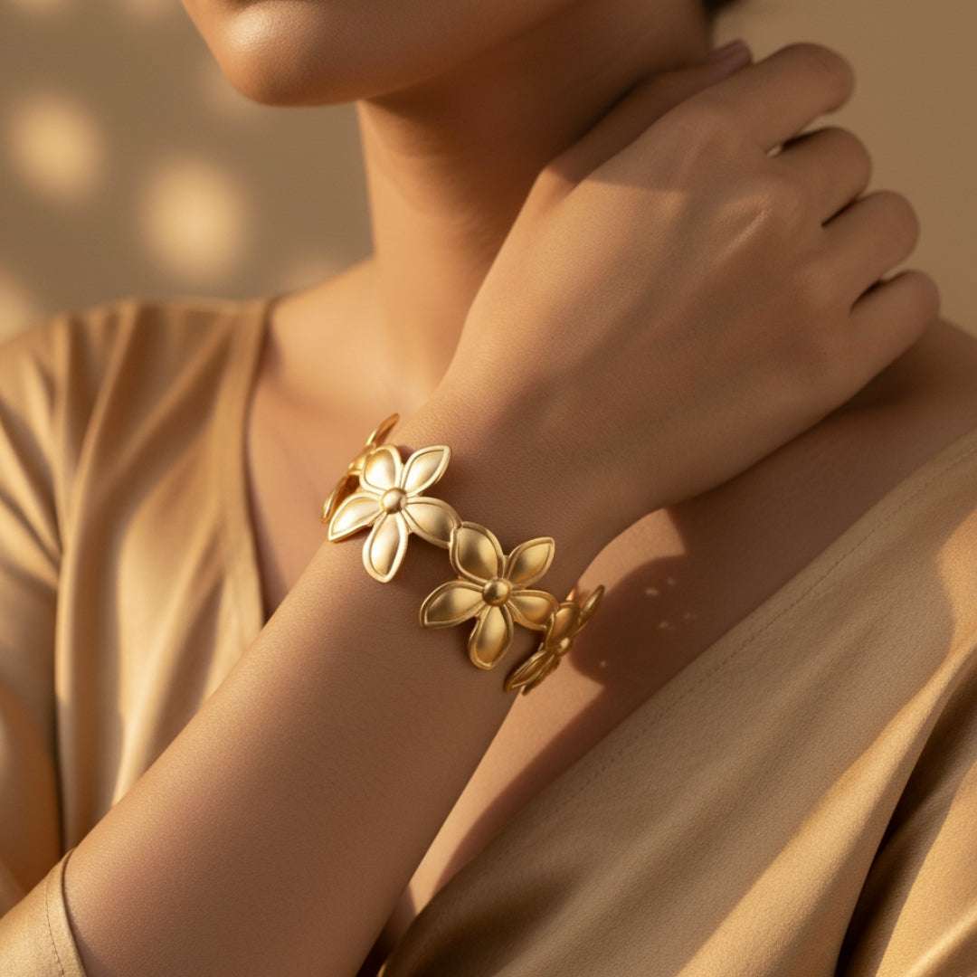 Glossy Gold Petal Cuff Bracelet