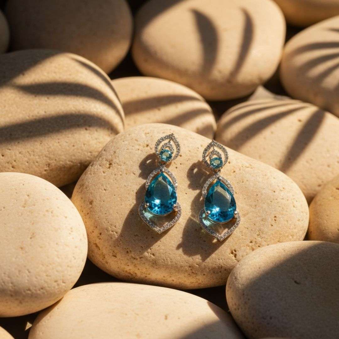 American Diamond Sky Blue Drop Earrings