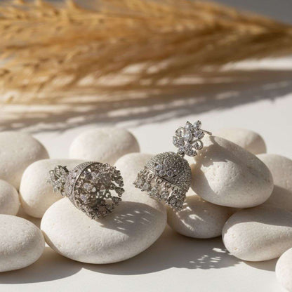 American Diamond Jhumka Earrings – Bridal Silver