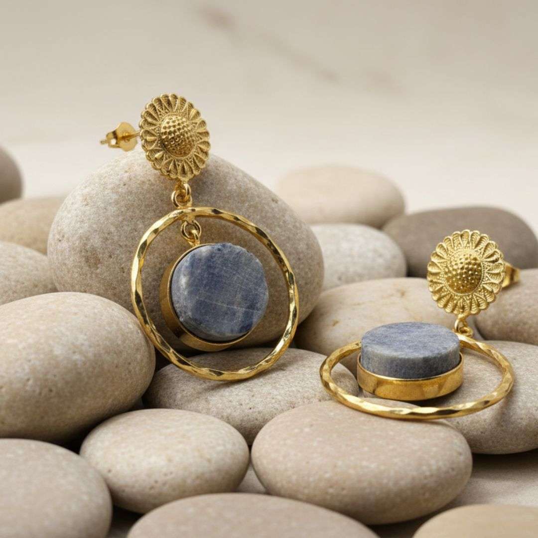 Gold Plated Blue Stone Drop Earrings