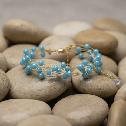 Handmade Turquoise Beaded Gold Bracelet – Elegant Multi-Strand Jewelry