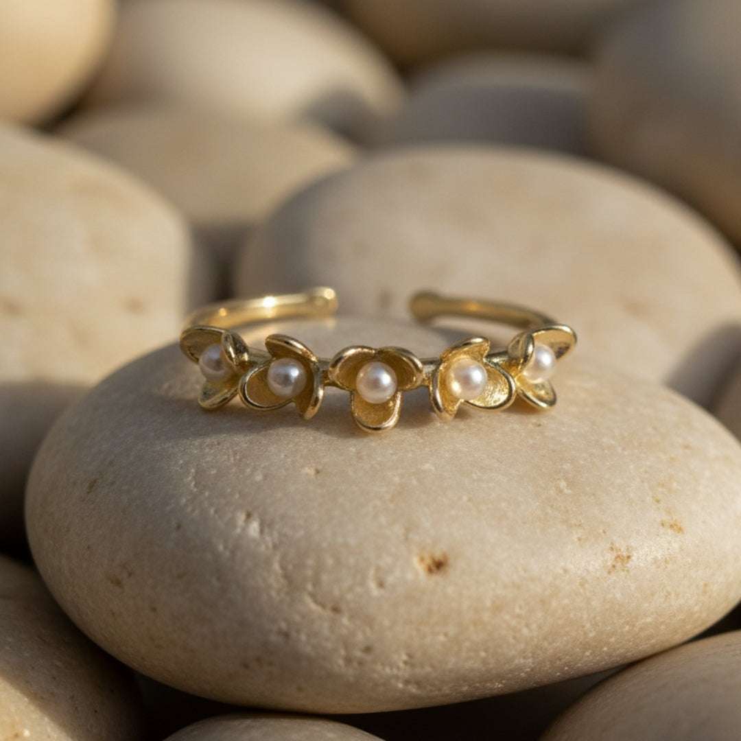 Dainty Floral Pearl Wrap Ring