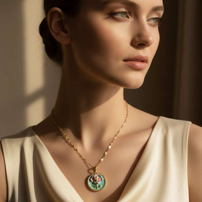 Anti-Tarnish Pastel Floral Medallion Pendant