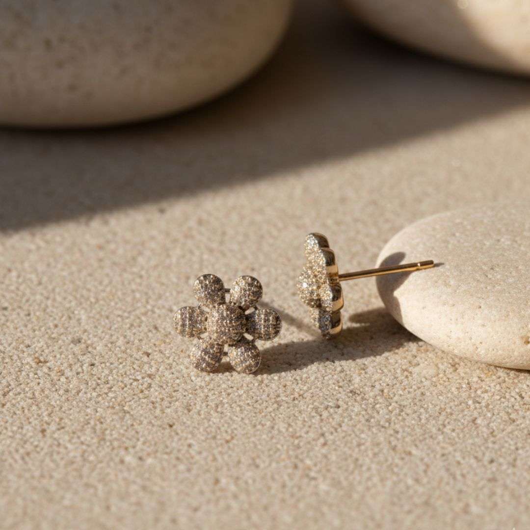 American Diamond Flower Stud Earrings