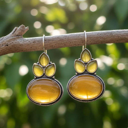 Oxidized Mustard Yellow Stone Dangling Earrings