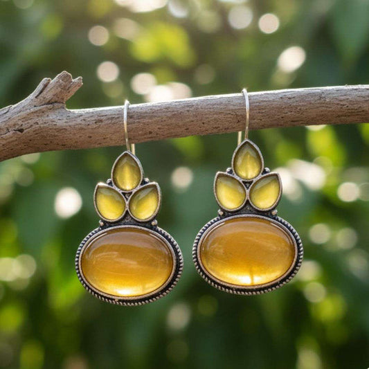 Oxidized Mustard Yellow Stone Dangling Earrings