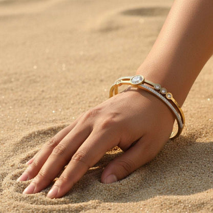 Anti-Tarnish Gold Crystal Bracelet | Elegant Zirconia Bangle