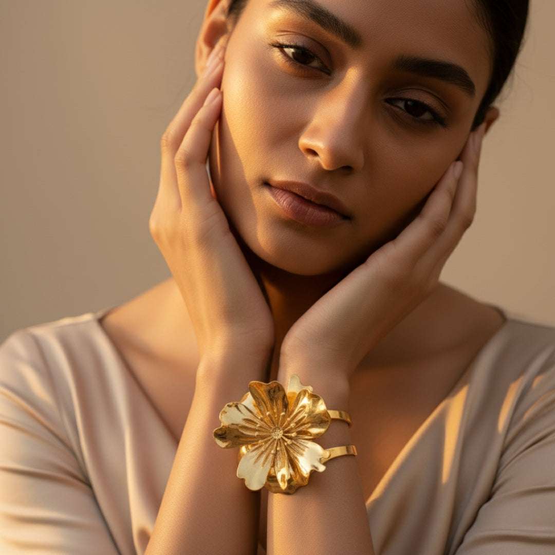 Oversized Gold Bloom Bangle & Ring Set