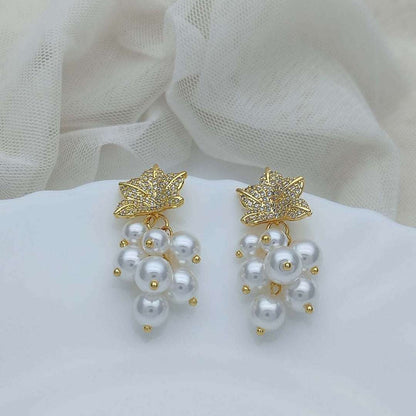 Gold Leaf Pearl Cluster Earrings