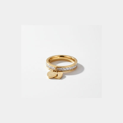 Minimal Heart Charm Crystal Ring – 18K Gold Plated