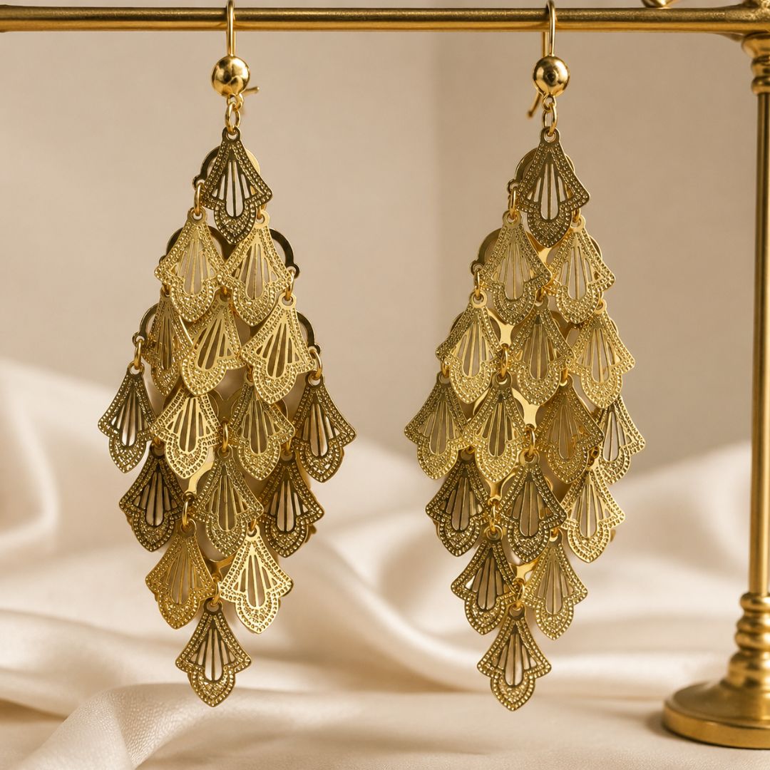 Elegant Gold Filigree Cascade Earrings