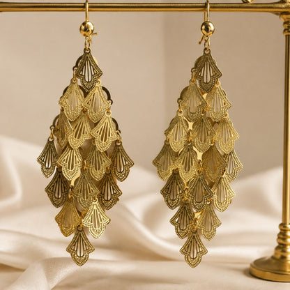 Elegant Gold Filigree Cascade Earrings