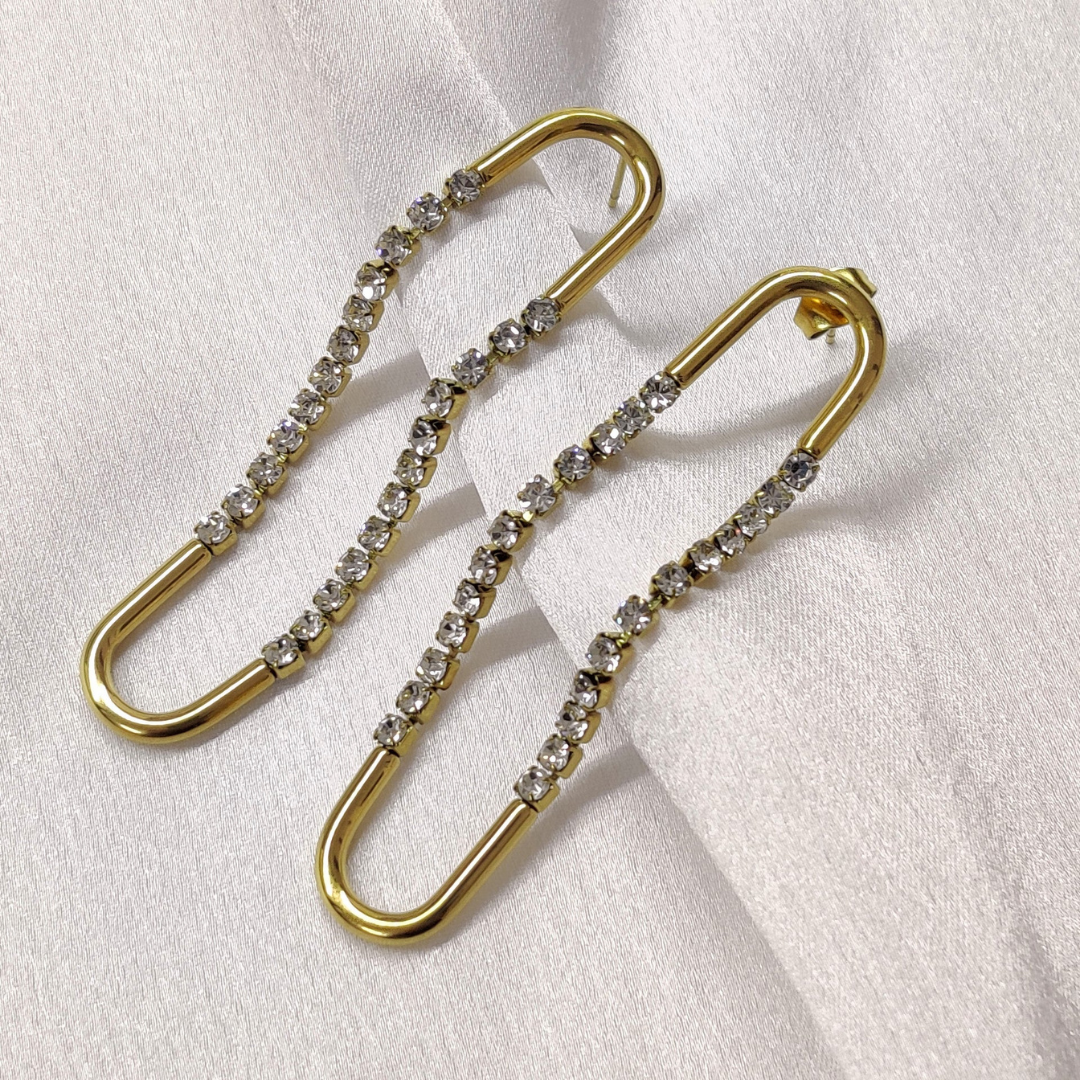 18K Gold Plated Crystal Link Drop Earrings