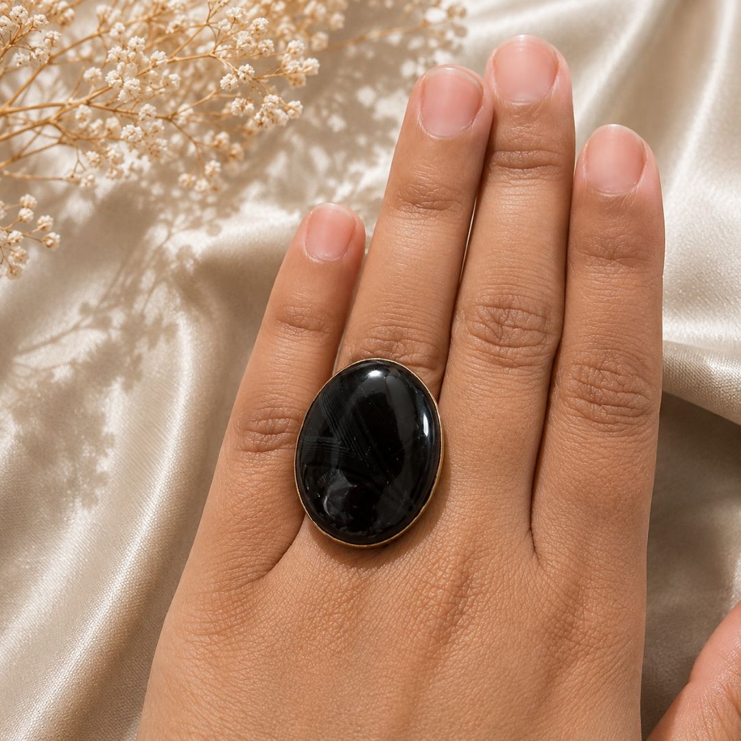 🖤 Midnight Veil Agate Ring