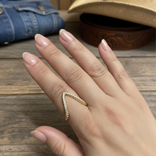 18K Gold Plated Anti-Tarnish V-Shape Crystal Ring