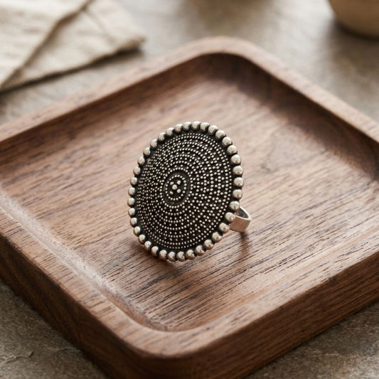 Elegant German Silver Oxidized Circular Statement Ring