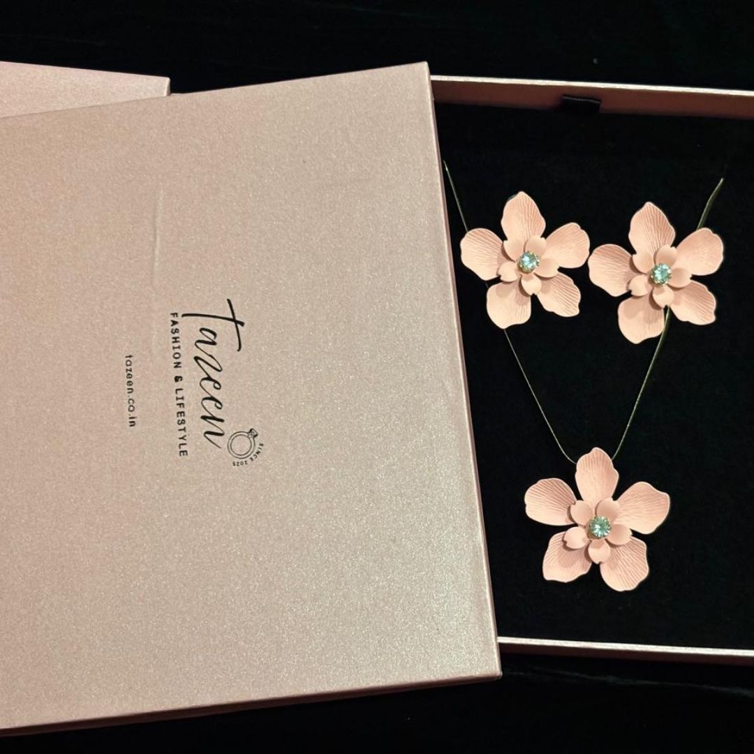 Blush Pink Floral Necklace & Earring Set