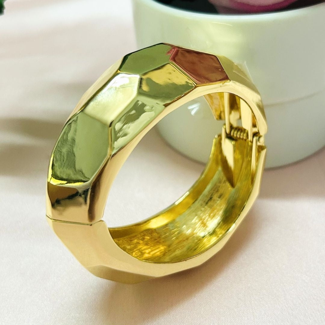 Faceted Gold Plated Cuff Bracelet