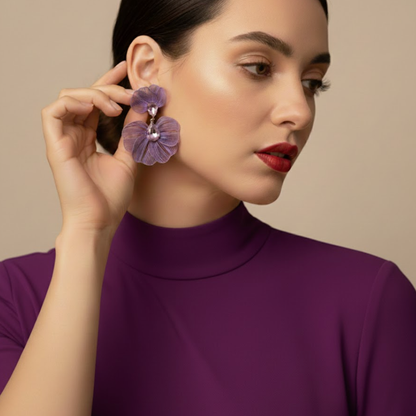 Lavender Floral Statement Earrings for Women – Lightweight Party Wear Earrings for Girls