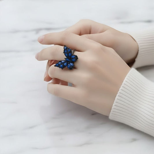 Premium Blue Butterfly Statement Ring for Women