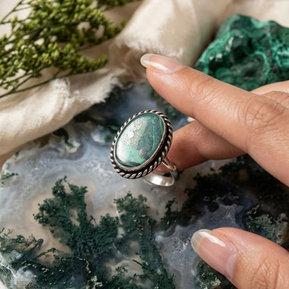 Vintage Lapis Multi Green Stone Silver Ring