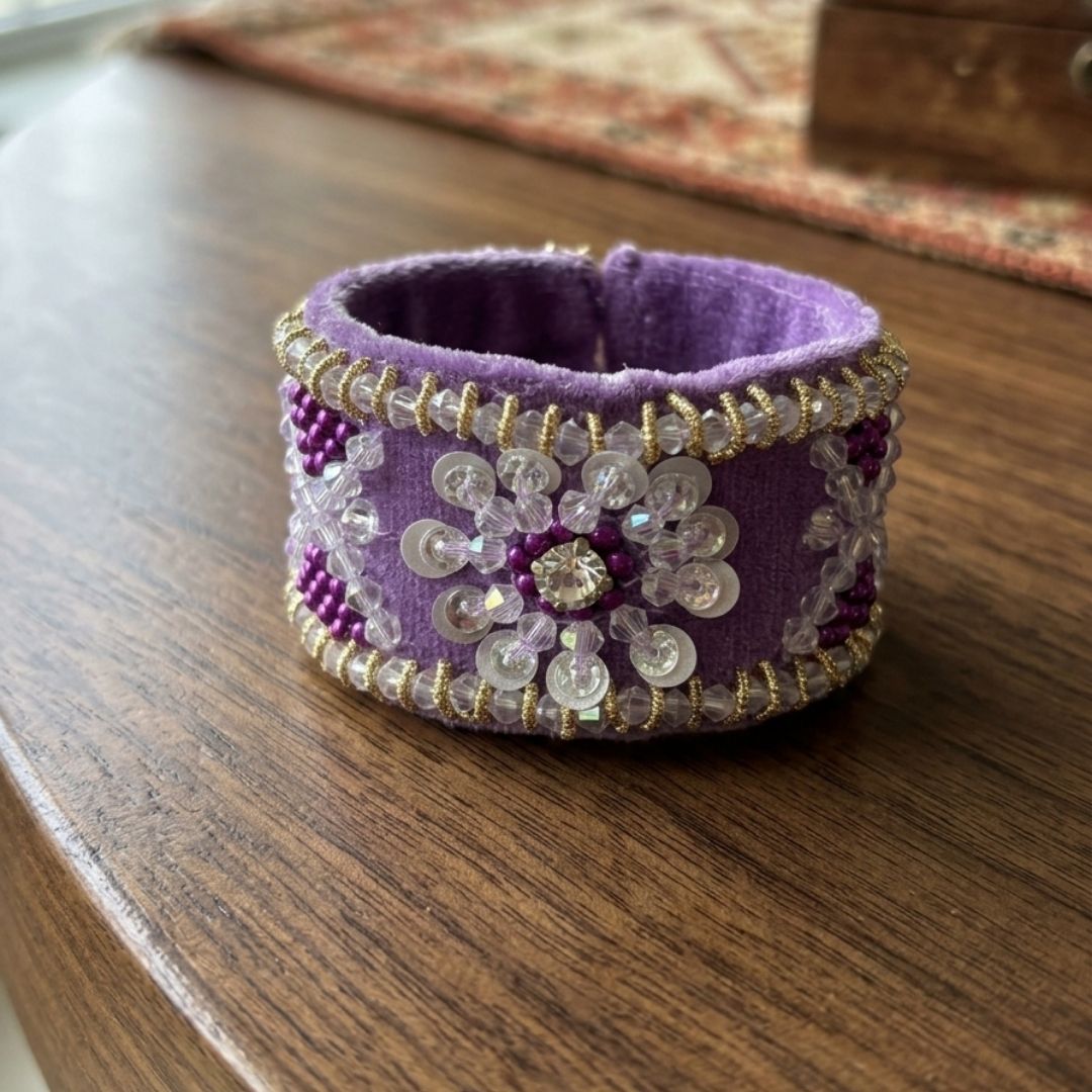 Royal Lavender Handcrafted Embroidered Cuff Bracelet