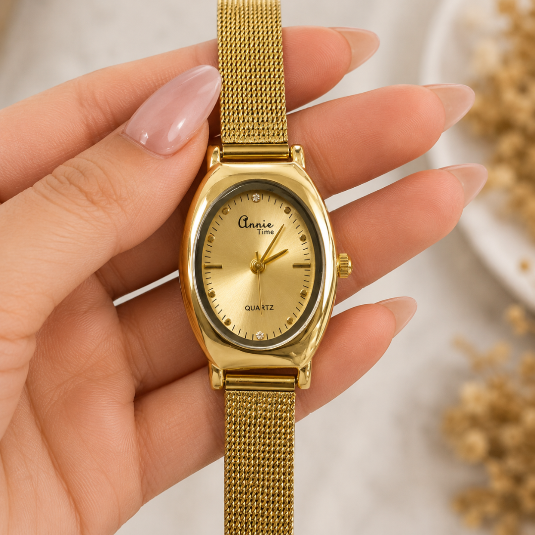 Annie Luxe Oval Gold Mesh Watch for Women – 18KT Gold-Tone Stainless Steel
