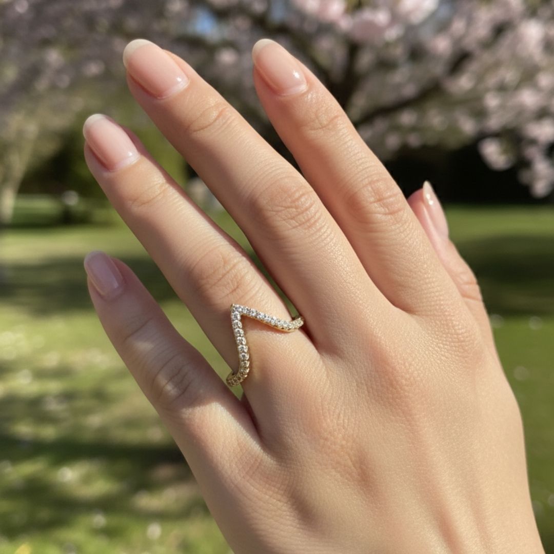 18K Gold Plated Anti-Tarnish V-Shape Crystal Ring