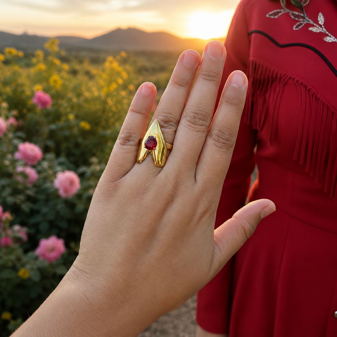 Inferno Gold Statement Ring with Red Crystal