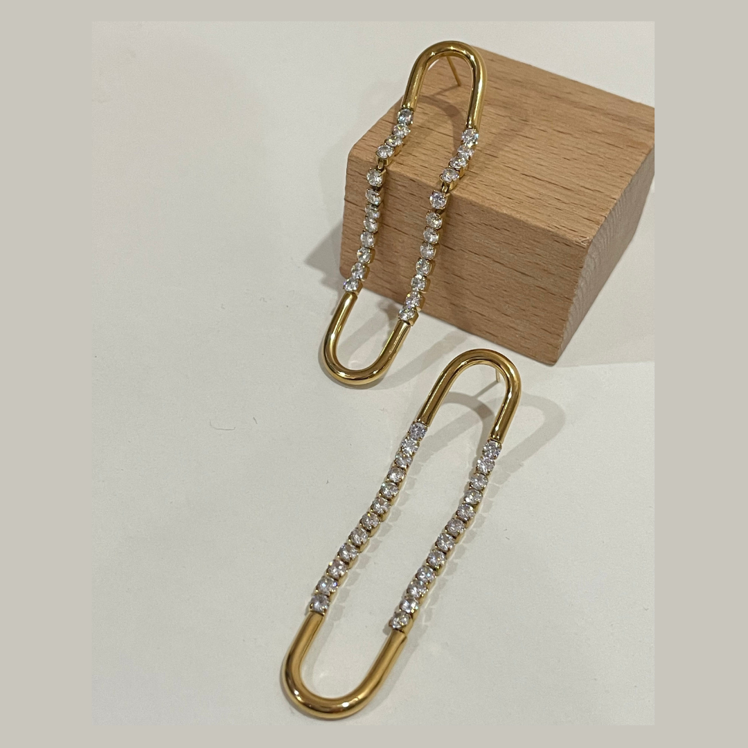 18K Gold Plated Crystal Link Drop Earrings
