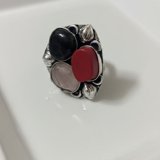 Tribal Charm Natural Stone Oxidised Cocktail Ring