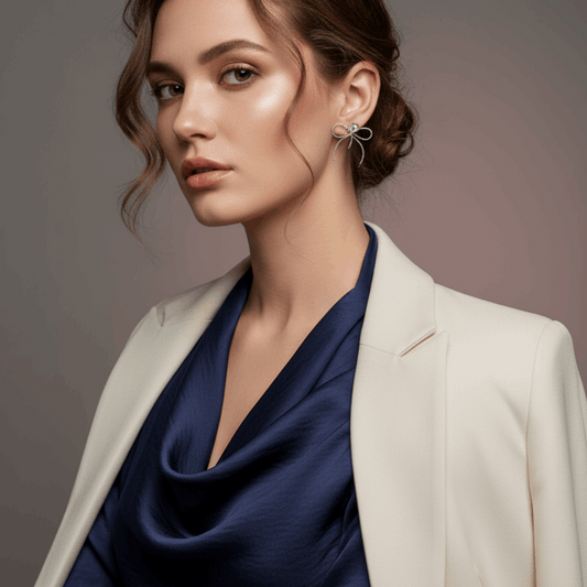 Silver Ribbon Bow Stud Earrings