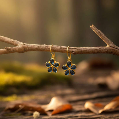 Blue Floral Drop Earrings – Gold finish