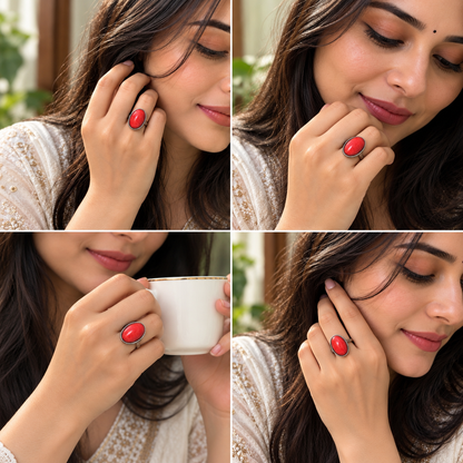Bold Red Cabochon Statement Ring