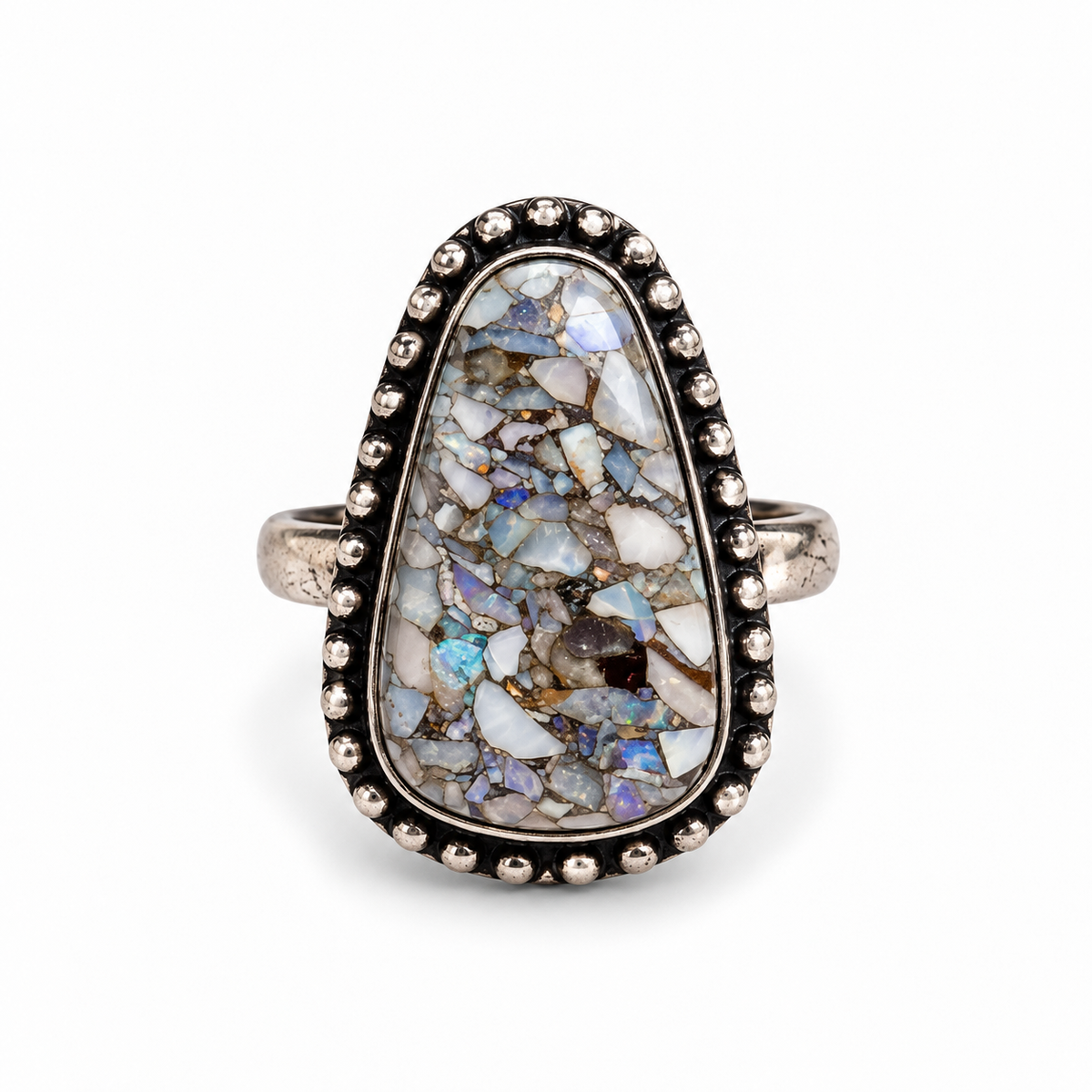 Oxidised Silver Opal Mosaic Statement Ring