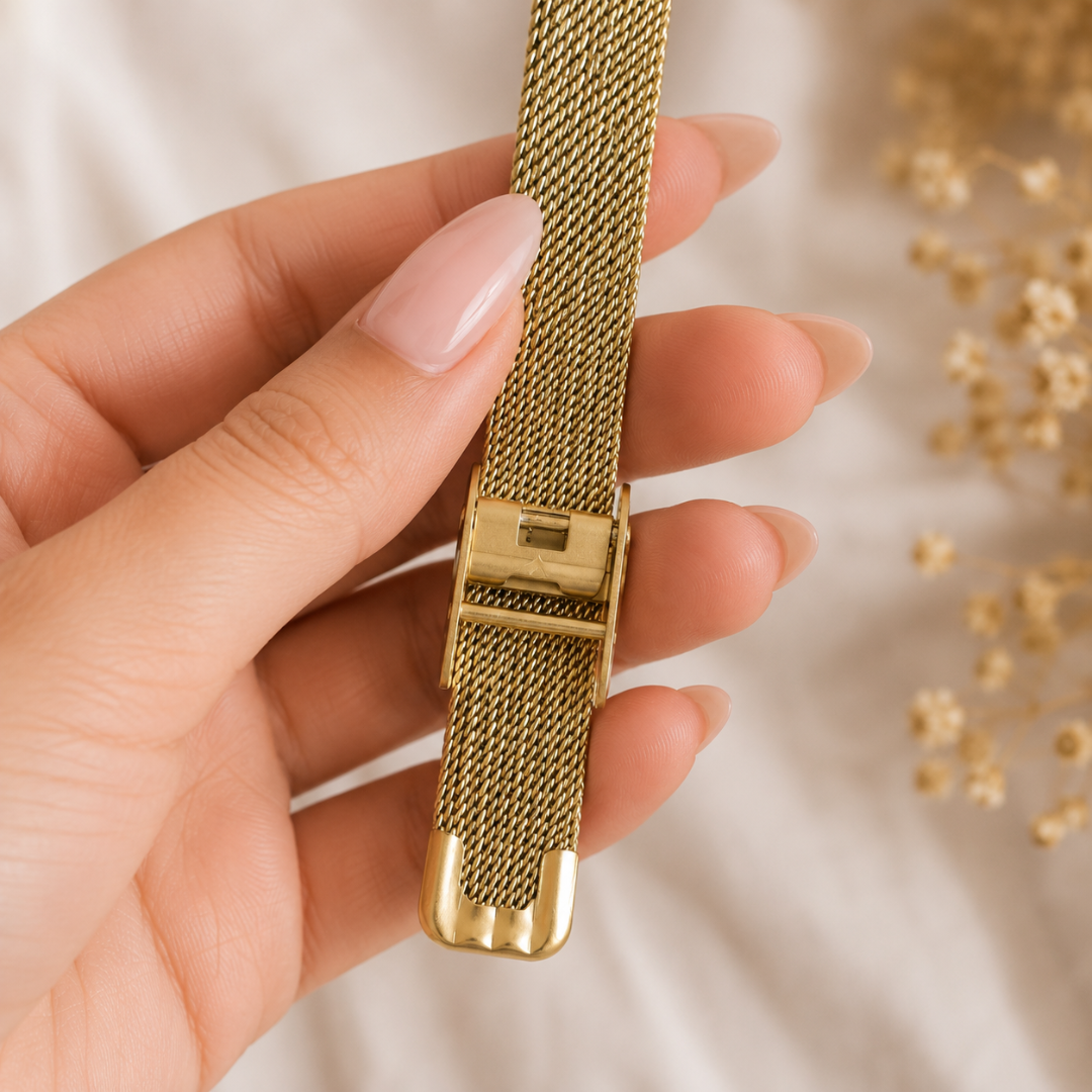 Annie Luxe Oval Gold Mesh Watch for Women – 18KT Gold-Tone Stainless Steel