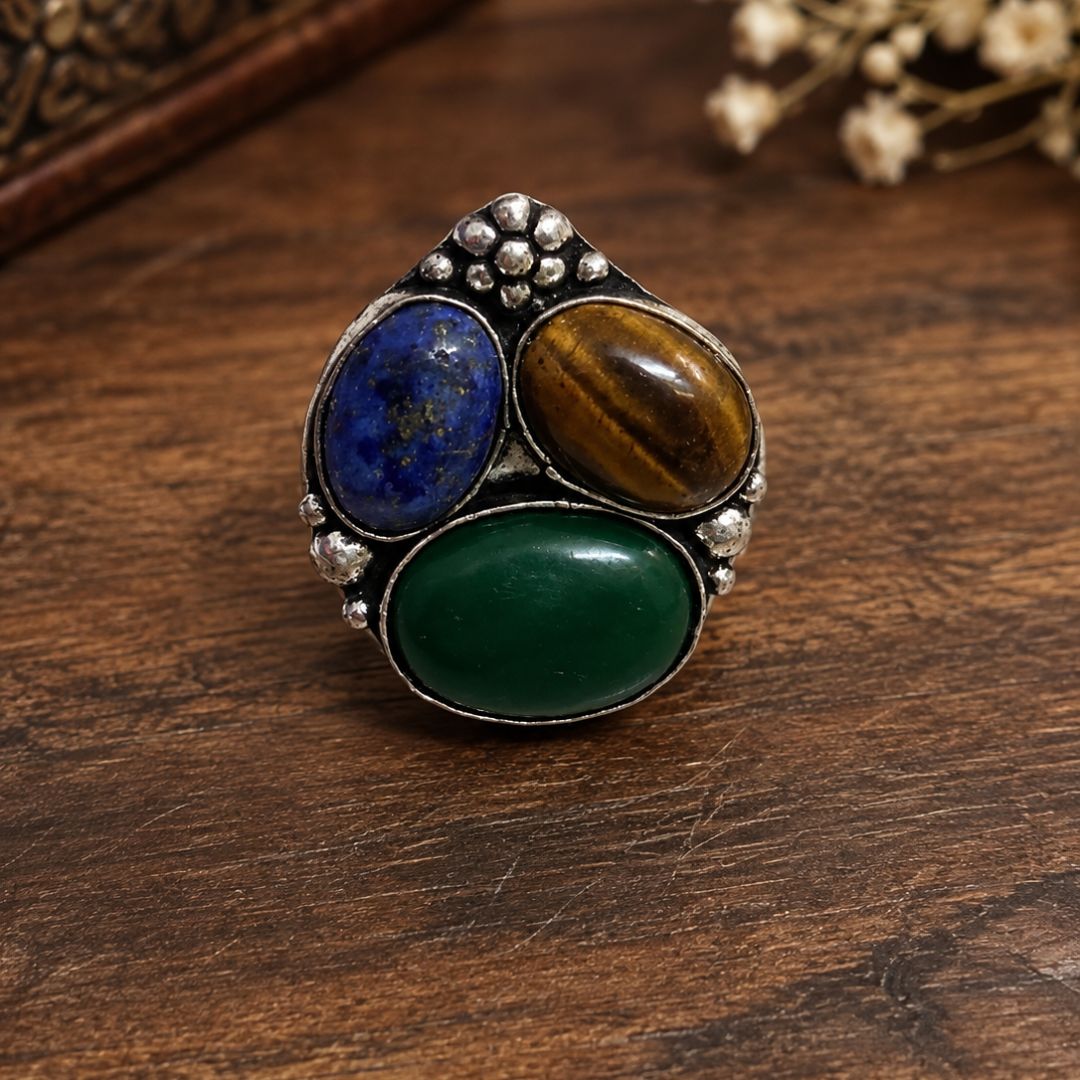 Mystic Trio Tiger Eye Gemstone Ring