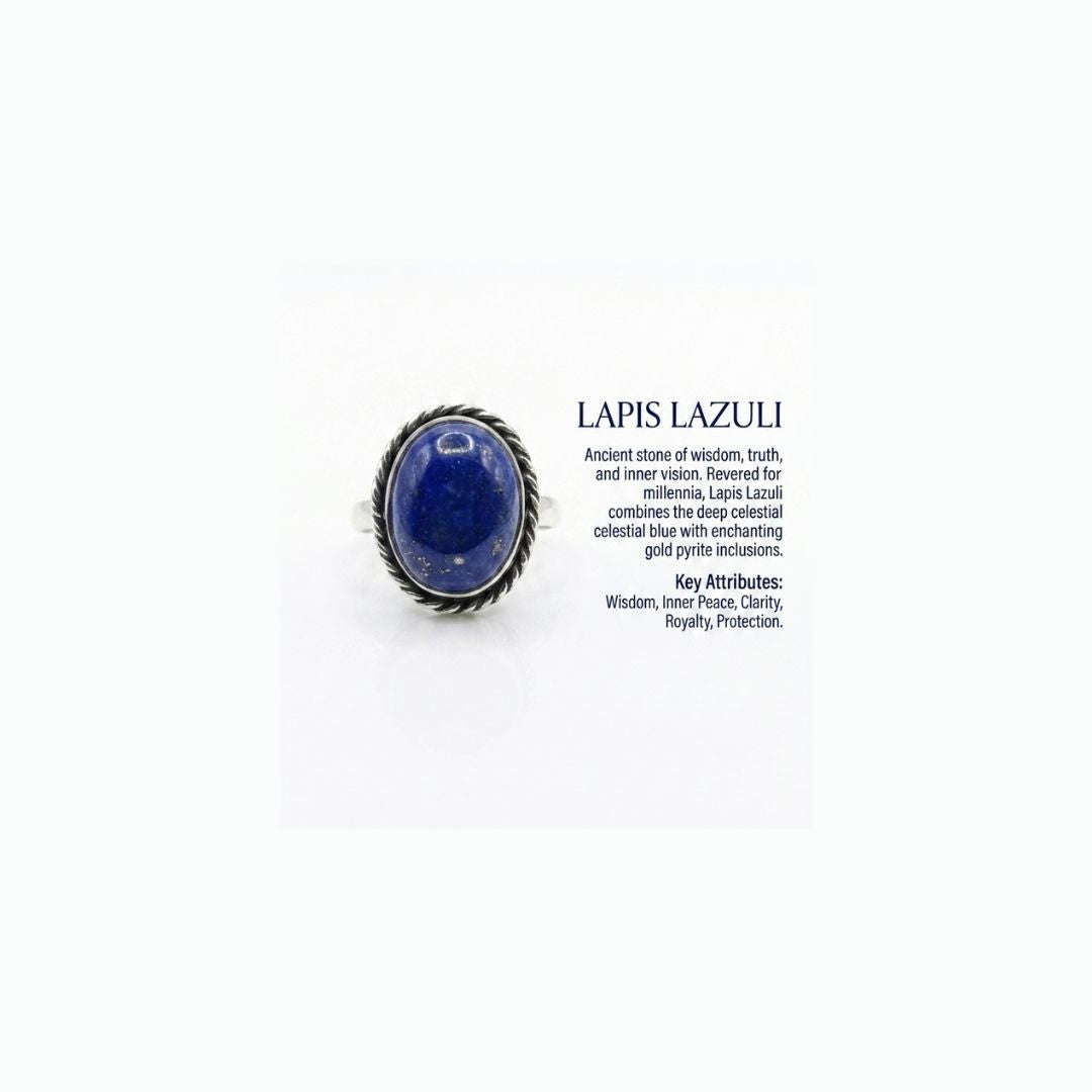 German Silver Ring with Blue Oval Stone – Vintage Handmade Statement Ring