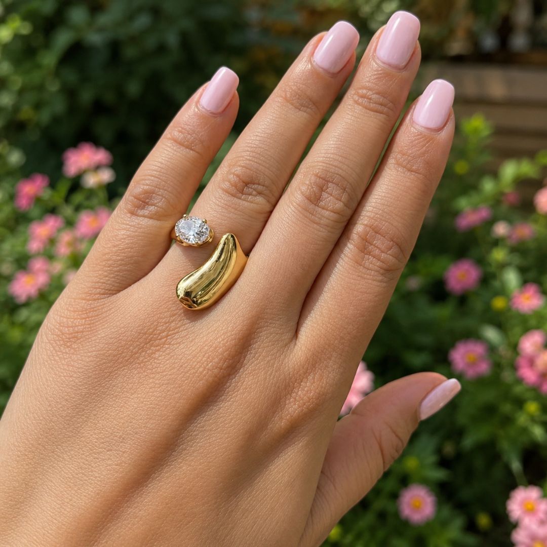 Elysian Gold Statement Ring with Clear Stone