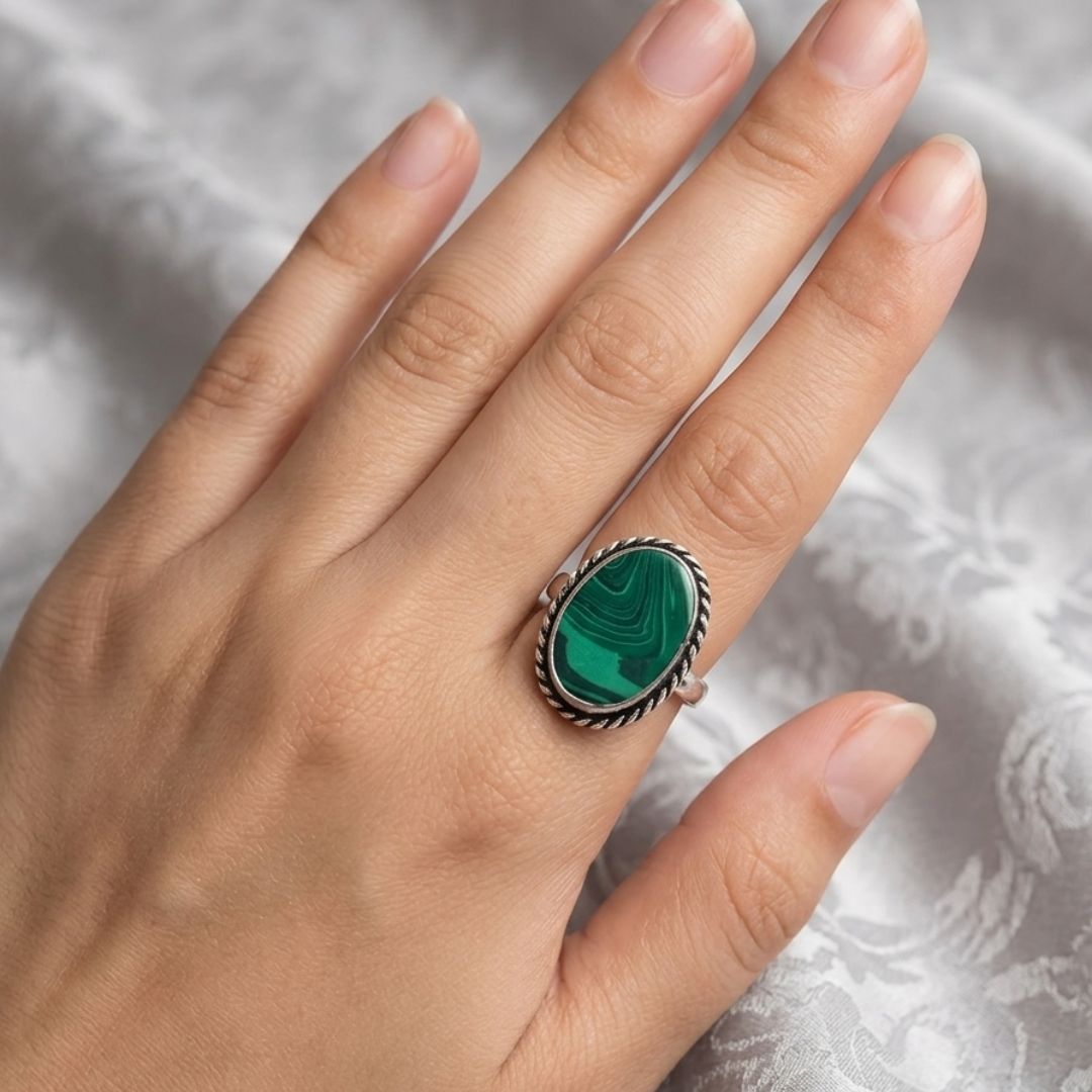 Vintage Lapis Multi Green Stone Silver Ring
