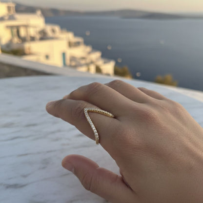 18K Gold Plated Anti-Tarnish V-Shape Crystal Ring