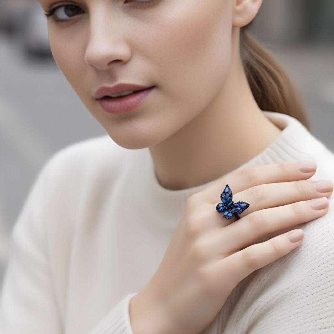 Premium Blue Butterfly Statement Ring for Women