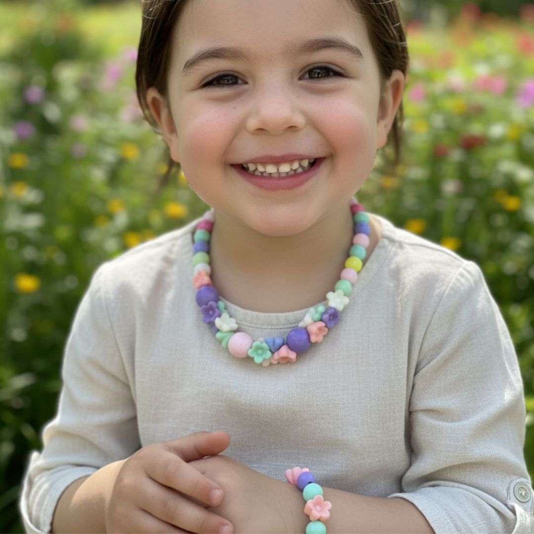 Kids Rainbow Flower Bead Necklace & Bracelet Set