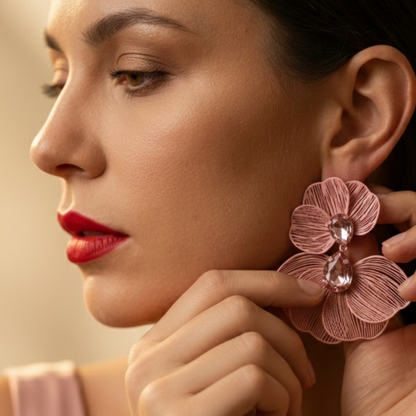 Pink Floral Statement Earrings for Women – Lightweight Party Wear Earrings for Girls